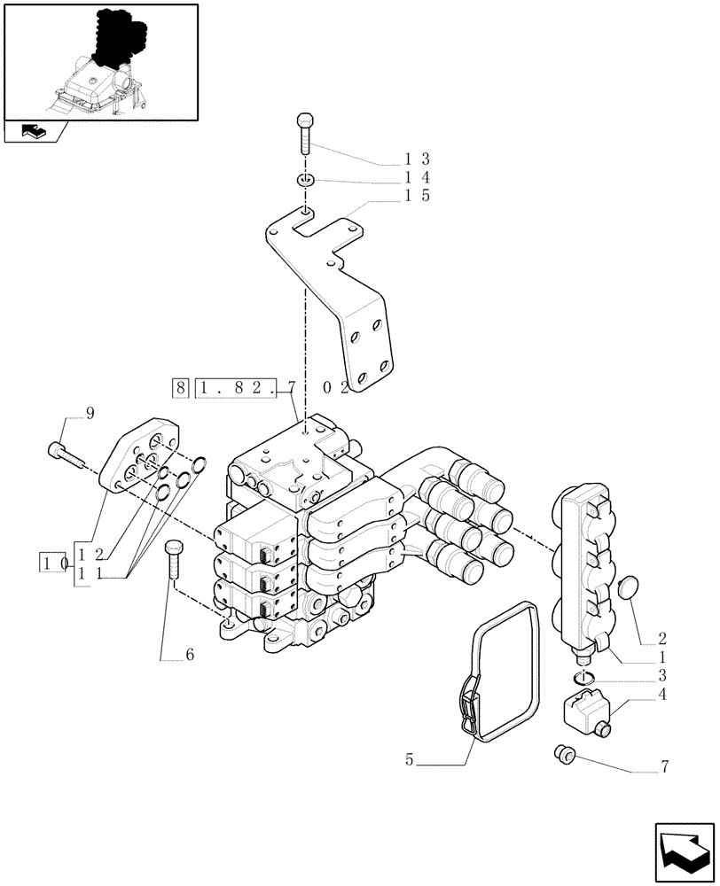 Схема запчастей Case IH MAXXUM 115 - (1.82.7[01]) - 3 ELECTROHYDRAULIC REAR REMOTE CONTROL VALVES - DISTRIBUTOR, COVER AND OIL COLLECTOR - C6690 (07) - HYDRAULIC SYSTEM