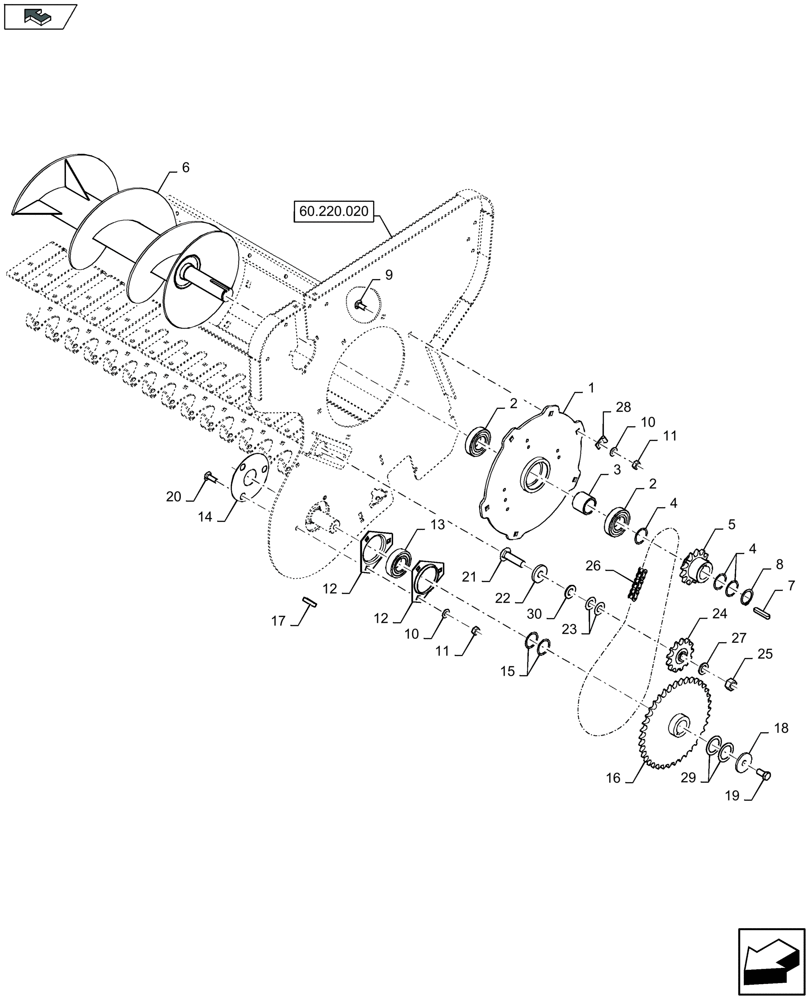 Схема запчастей Case IH LB424R - (60.220.060) - PICK-UP, AUGER TRANSMISSION, LH - C084 (60) - PRODUCT FEEDING