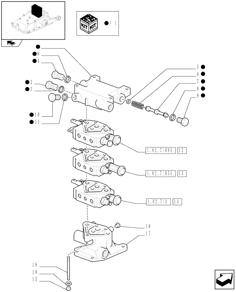 Схема запчастей Case IH FARMALL 95C - (1.82.7/10[01]) - 3 REAR REMOTE VALVES FOR EDC - CONTROL VALVES (VAR.331195) (07) - HYDRAULIC SYSTEM