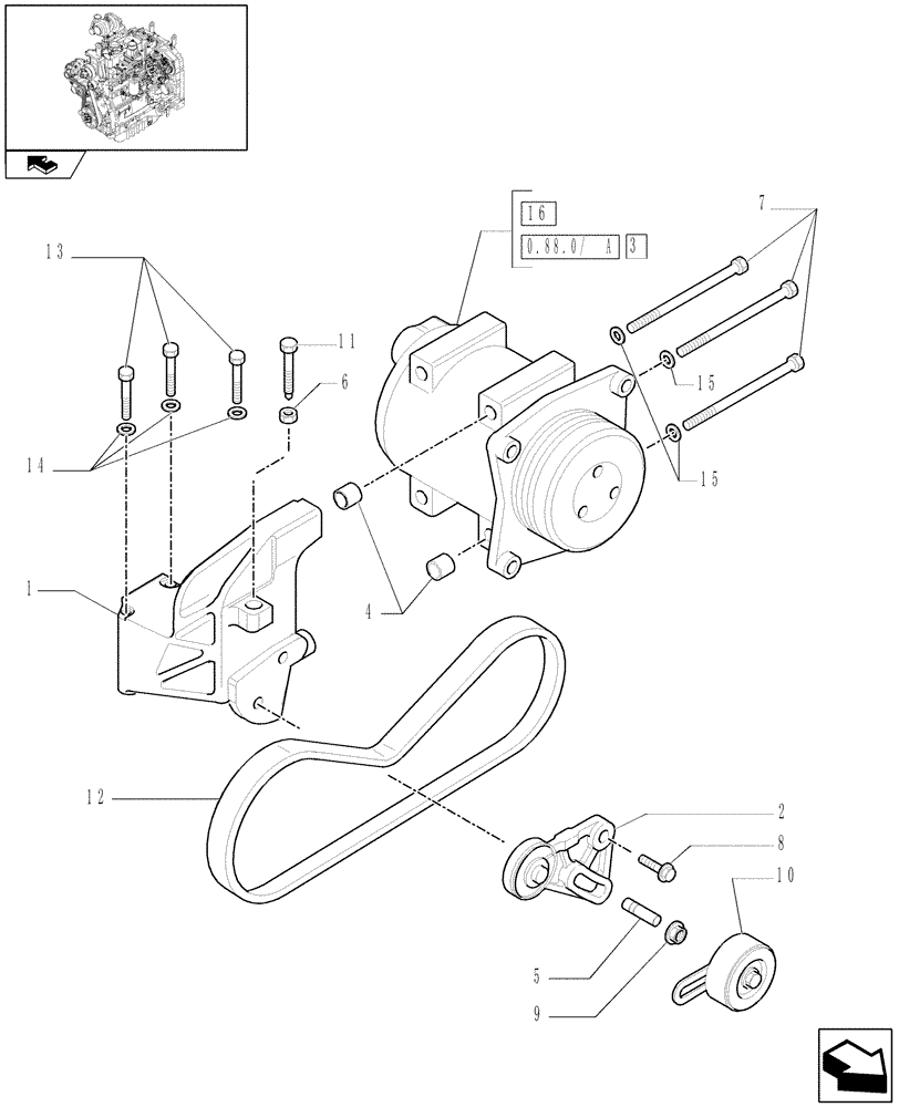 Схема запчастей Case IH PUMA 140 - (0.88.0) - COMPRESSOR, AIR CONDITIONING (01) - ENGINE