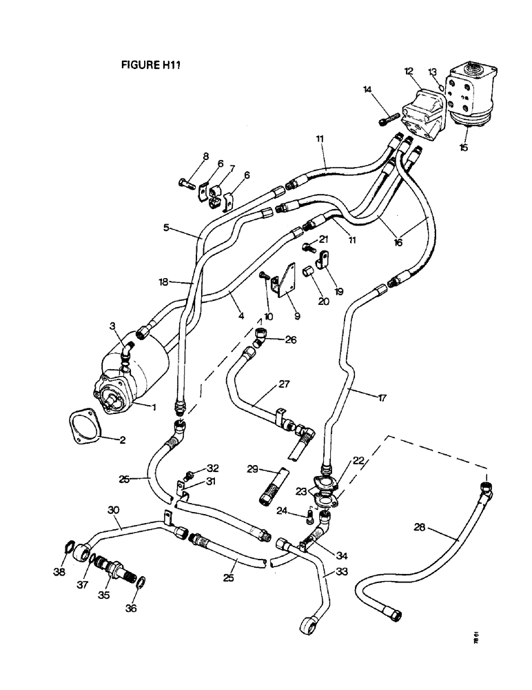 Схема запчастей Case IH 1412 - (H11-1) - STEERING & FRONT AXLE, HYDROSTATIC POWER STEERING, PIPES & FITTINGS, TRACTORS W/ CAB Steering & Front Axle