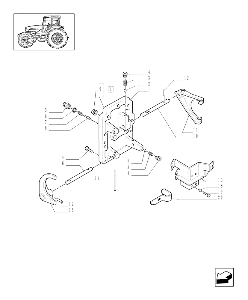 Схема запчастей Case IH MXU125 - (1.32.2[01]) - CENTRAL REDUCTION GEAR CONTROLS - COVER, ROD AND FORK (03) - TRANSMISSION