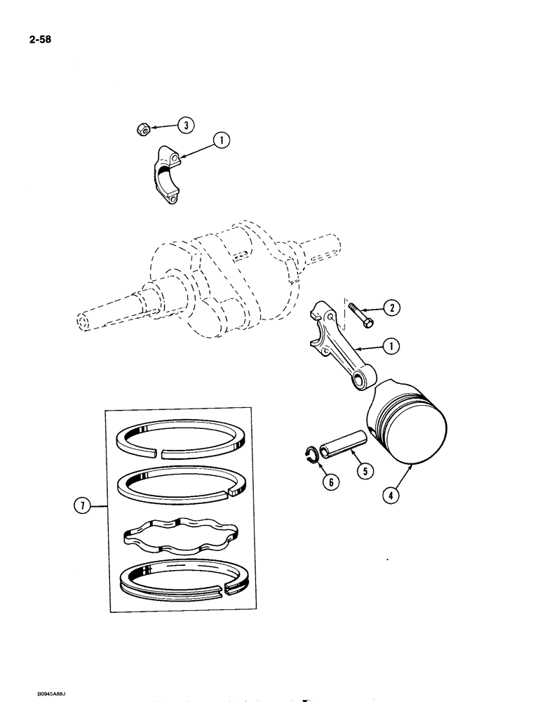 Схема запчастей Case IH 1818 - (2-058) - PISTON AND CONNECTING ROD, GASOLINE MODELS (02) - ENGINE