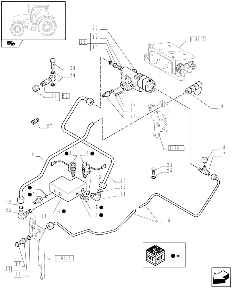 Схема запчастей Case IH PUMA 140 - (1.82.715[01A]) - TRAILER BRAKE VALVE (ITALY) AND ASSOCIATED PARTS - D5833 (VAR.331723) (07) - HYDRAULIC SYSTEM