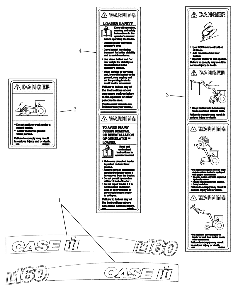 Схема запчастей Case IH L160 - (009) - DECALS (90) - PLATFORM, CAB, BODYWORK AND DECALS