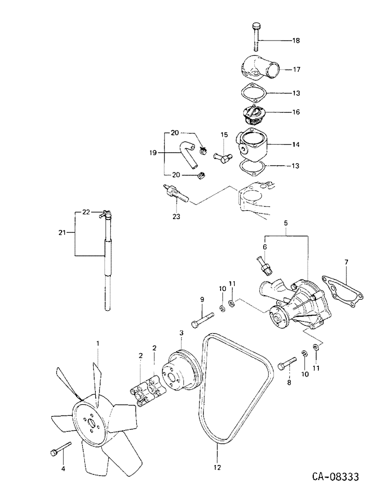 Схема запчастей Case IH 244 - (12-30) - POWER, FAN, THERMOSTAT, HOUSING AND WATER PUMP, 244 AND 254 TRACTORS Power