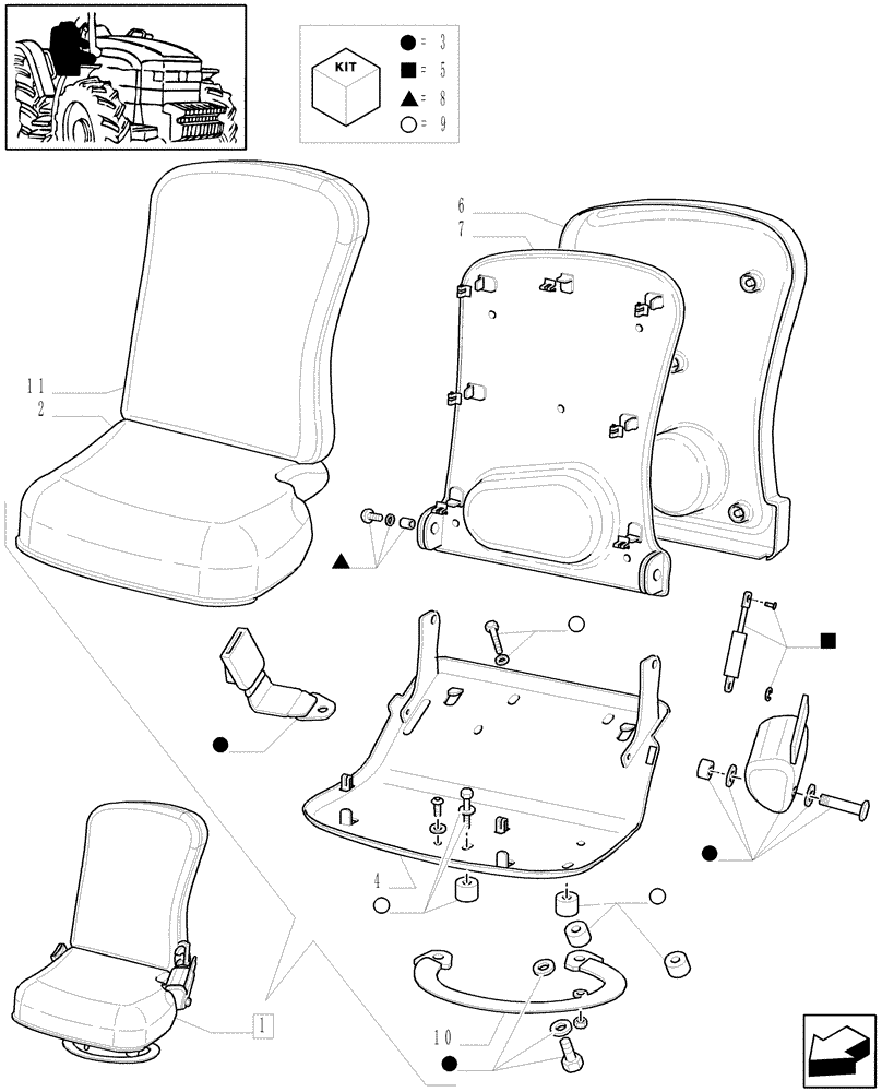 Схема запчастей Case IH MXU110 - (1.93.3/G) - PASSENGER SEAT WITH BELTS - BREAKDOWN (10) - OPERATORS PLATFORM/CAB