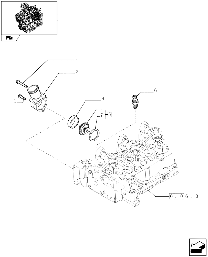 Схема запчастей Case IH FARMALL 95 - (0.32.6) - THERMOSTAT - ENGINE COOLING SYSTEM (01) - ENGINE