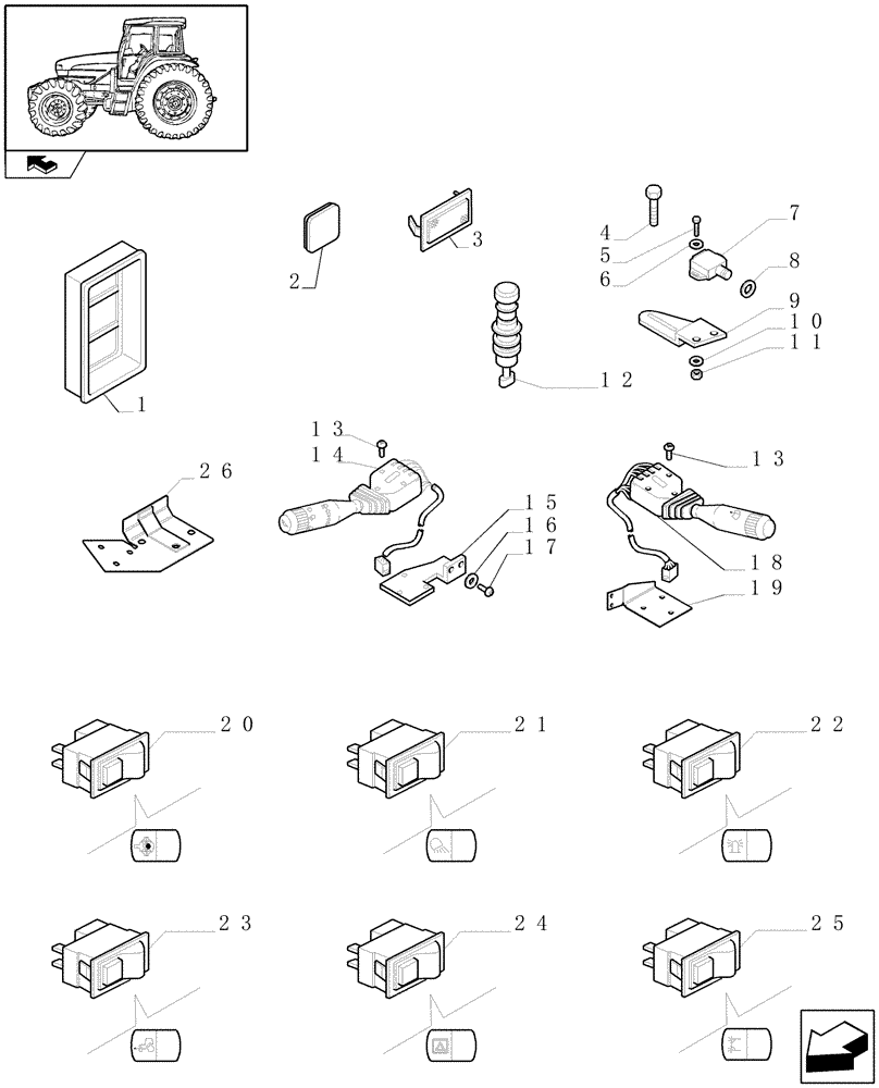 Схема запчастей Case IH FARMALL 105U - (1.91.0[01]) - ELECTRIC SYSTEM - SWITCHES & CONTROLS (10) - OPERATORS PLATFORM/CAB