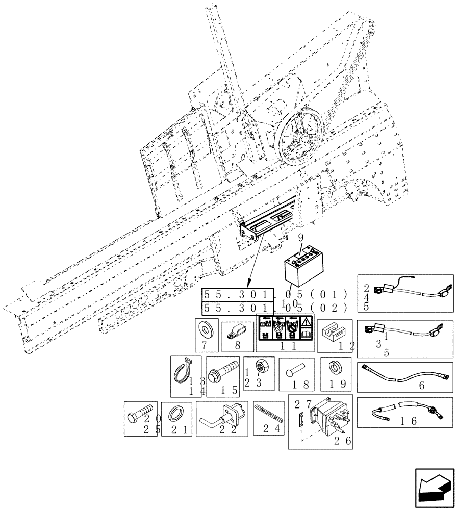 Схема запчастей Case IH 7010 - (55.100.10[01]) - BATTERY SYSTEM - 7010/8010 (55) - ELECTRICAL SYSTEMS