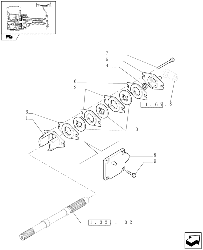 Схема запчастей Case IH FARMALL 95N - (1.65.5) - PARKING BRAKE (05) - REAR AXLE