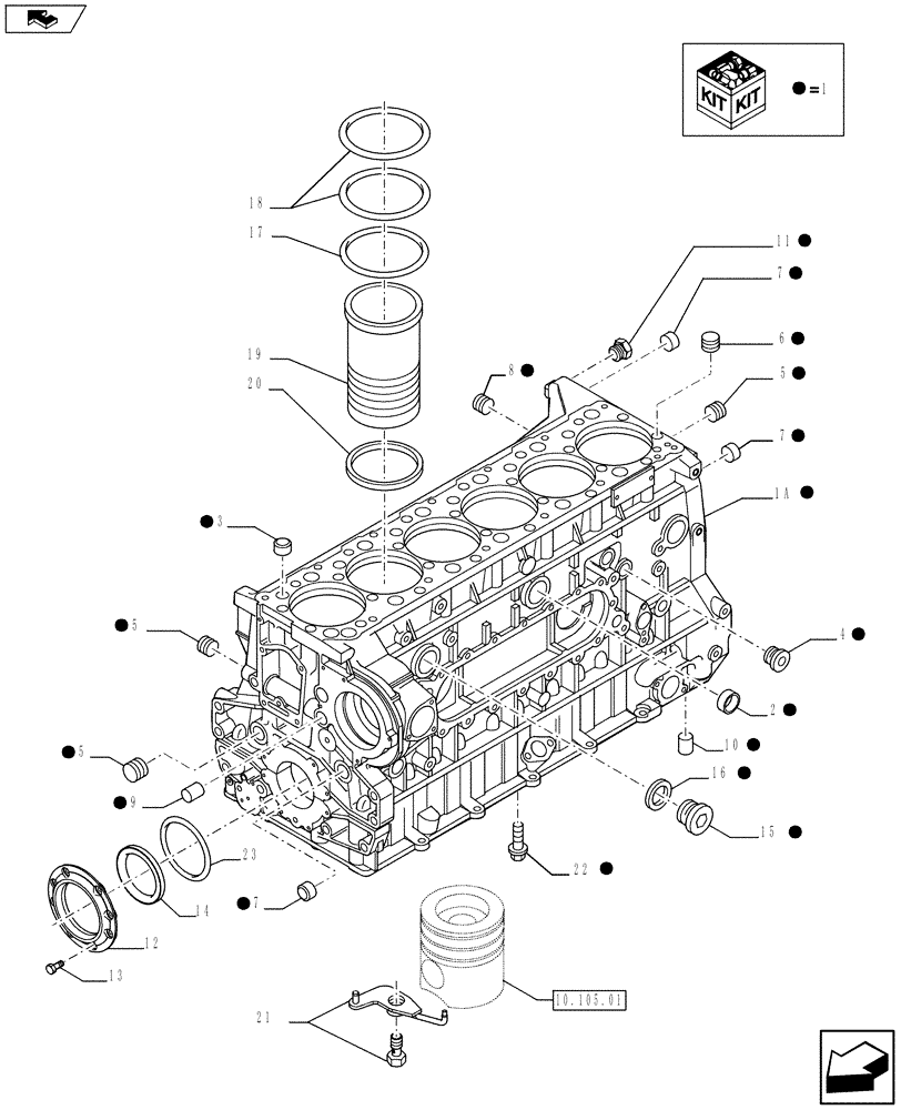 Схема запчастей Case IH F3BFA613C E005 - (10.001.02) - CYLINDER BLOCK & RELATED PARTS (10) - ENGINE