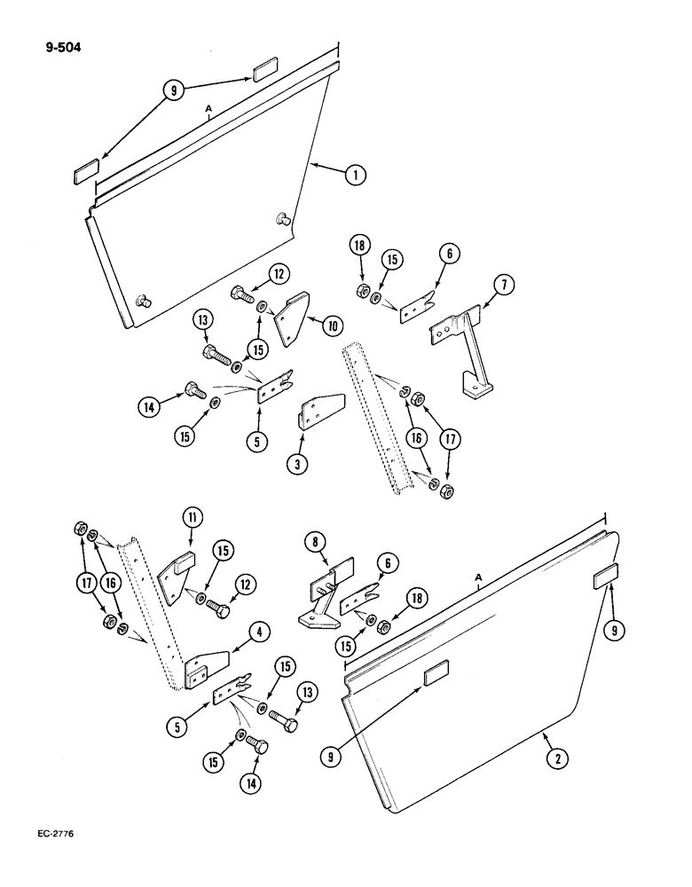 Схема запчастей Case IH 585 - (9-504) - SIDE PANEL REPLACEMENT KITS, PRIOR TO P.I.N. 2196 (09) - CHASSIS/ATTACHMENTS