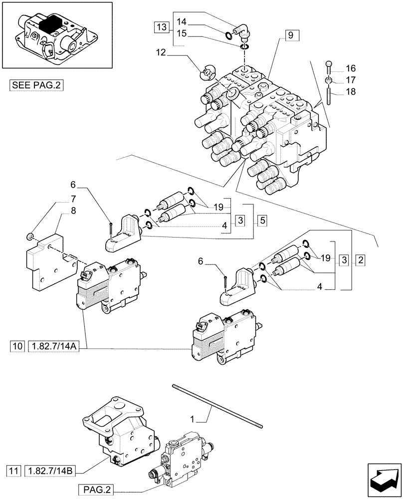 Схема запчастей Case IH MXM175 - (1.82.7/15[01]) - (VAR.718) BATTERY WITH FOUR CONTROL VALVES WITH ELECTRONIC CONTROL - C5504 (07) - HYDRAULIC SYSTEM