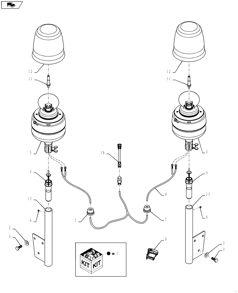 Схема запчастей Case IH 3230 - (55.404.11[02]) - DUAL BEACON LIGHT, SN YCT032160 AND AFTER (55) - ELECTRICAL SYSTEMS