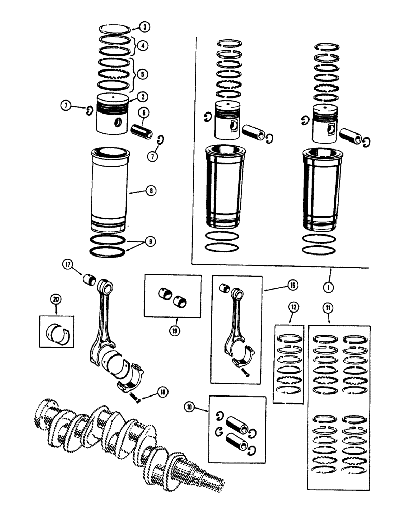 Схема запчастей Case IH 1060 - (414) - PISTON ASSEMBLY AND CONNECTING RODS, (284) SPARK IGNITION ENGINE (10) - ENGINE