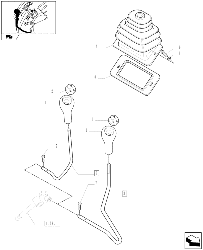 Схема запчастей Case IH FARMALL 85N - (1.92.29) - TRANSMISSION EXTERNAL SHIFTING CONTROLS (10) - OPERATORS PLATFORM/CAB