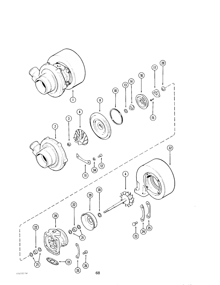 Схема запчастей Case IH 4390T - (068) - TURBOCHARGER ASSEMBLY, 4T-390 ENGINE 