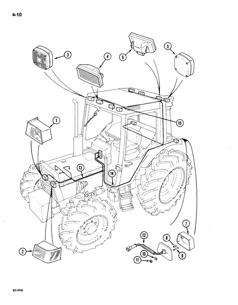 Схема запчастей Case IH 895 - (4-10) - LIGHTS AND HARNESS, TRACTOR WITH CAB (04) - ELECTRICAL SYSTEMS