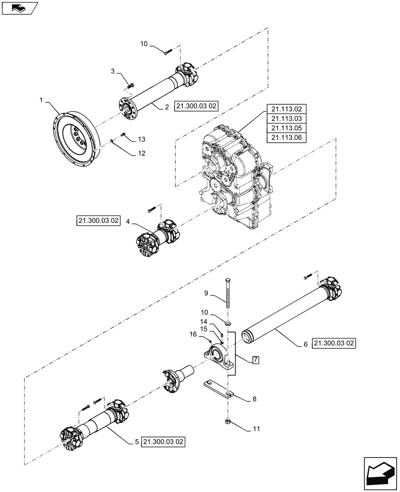 Схема запчастей Case IH STEIGER 600 - (21.300.03[01]) - DRIVESHAFT MOUNTING - 500 SERIES AXLE WITH 8.5C OR 9C TRANSMISSION - STEIGER 500, 550 & QUADTRAC 500, 550 (21) - TRANSMISSION