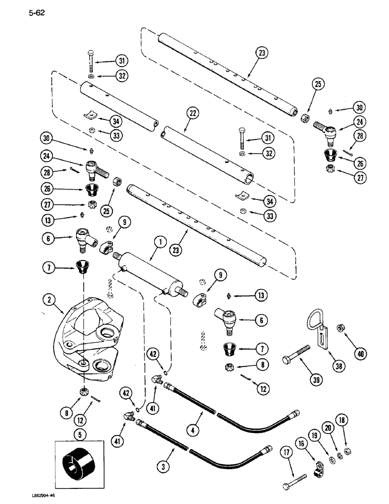 Схема запчастей Case IH 1640 - (5-62) - STEERING CYLINDER AND TIE ROD, POWER GUIDE AXLE, P.I.N. JJC0034001 AND AFTER (04) - STEERING