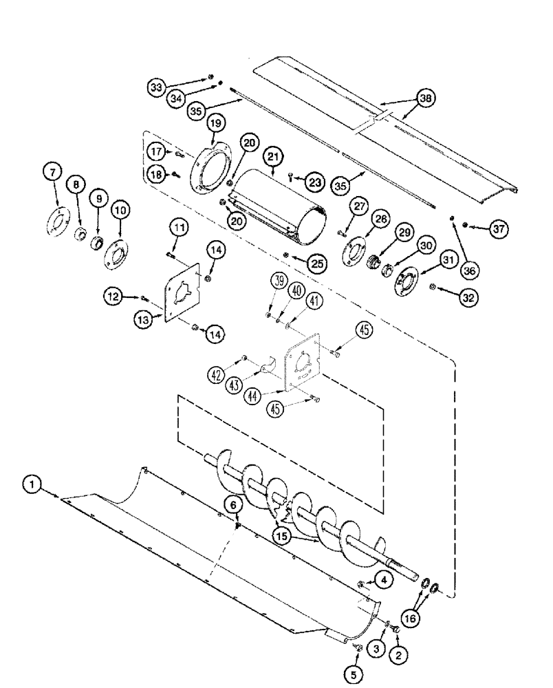 Схема запчастей Case IH 2388 - (09D-10) - TAILINGS AUGER TROUGH (16) - GRAIN ELEVATORS & AUGERS