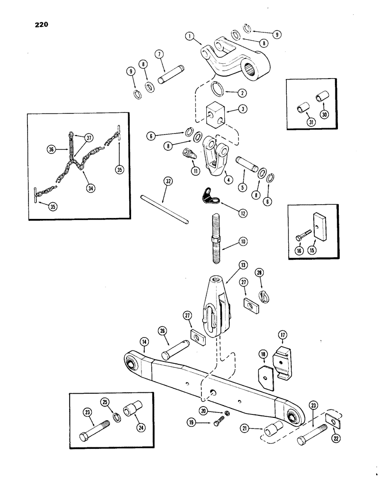 Схема запчастей Case IH 1270 - (220) - THREE POINT HITCH, D.O.M. SYSTEM, LOWER LIFT LINKS AND DRAFT ARMS (08) - HYDRAULICS