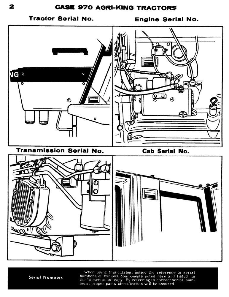 Схема запчастей Case IH 970 - (002) - TRACTOR SERIAL NUMBER, ENGINE SERIAL NUMBER, TRANSMISSION SERIAL NUMBER, CAB SERIAL NUMBER (00) - PICTORIAL INDEX