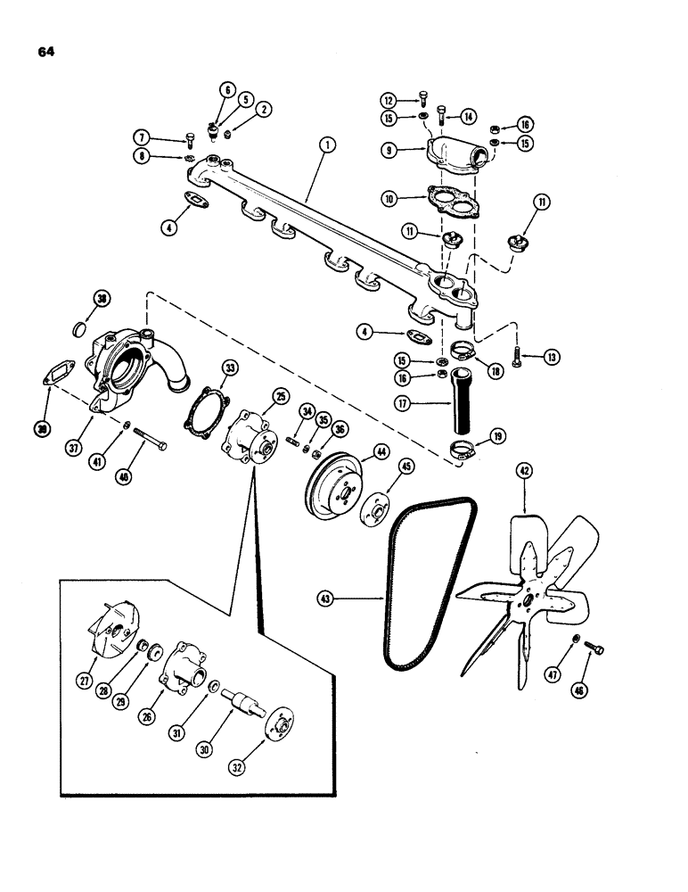 Схема запчастей Case IH 970 - (064) - WATER MANIFOLD AND THERMOSTAT, (377B) SPARK IGNITION ENGINE (02) - ENGINE