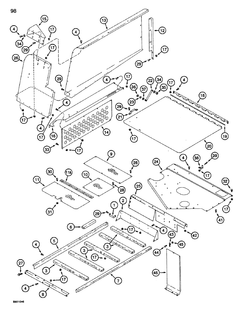 Схема запчастей Case IH 1660 - (098) - ENGINE SHIELD AND SERVICE DECK (90) - PLATFORM, CAB, BODYWORK AND DECALS