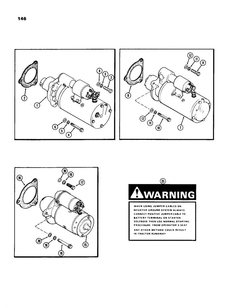 Схема запчастей Case IH 970 - (146) - STARTER MOUNTING, (401B) DIESEL AND (377B) SPARK IGNITION ENGINES (04) - ELECTRICAL SYSTEMS