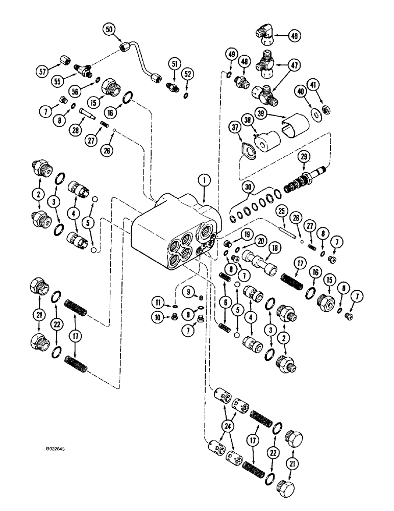 Схема запчастей Case IH 1688 - (5-40) - SELECTOR VALVE ASSEMBLY, POWER GUIDE AXLE, CORN AND GRAIN COMBINE (04) - STEERING