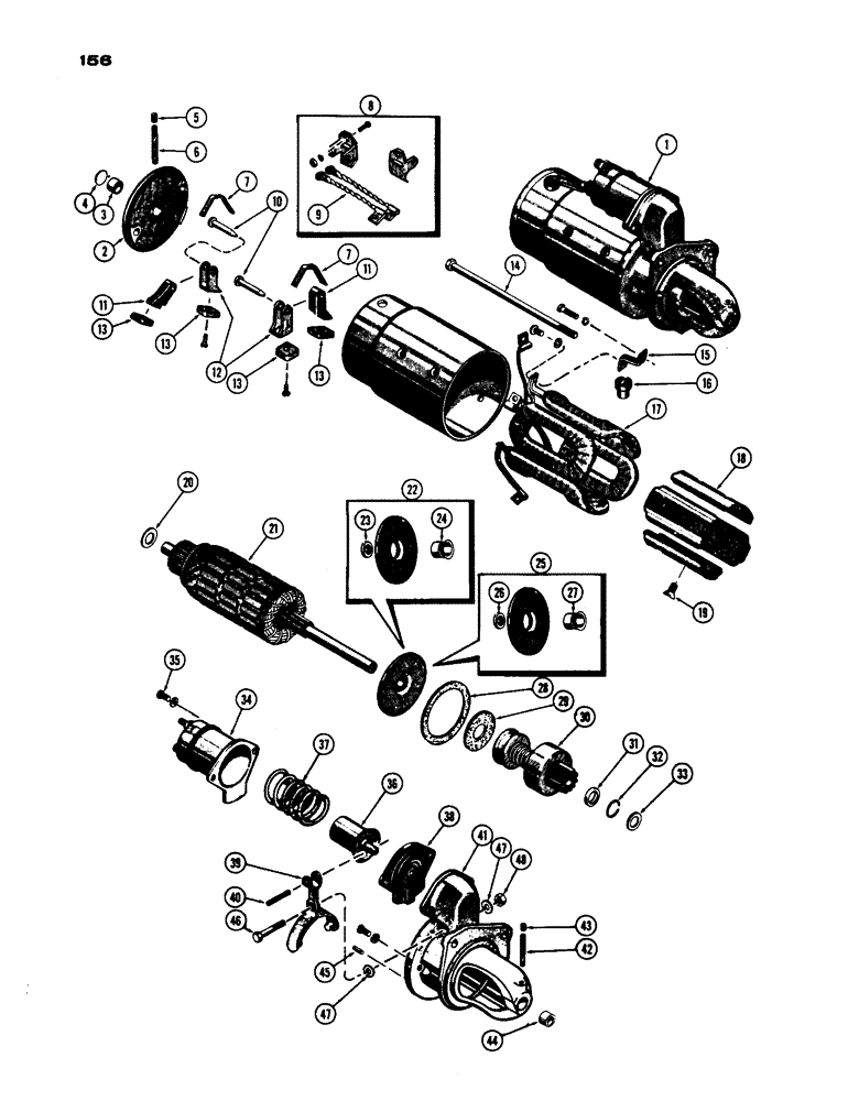 Схема запчастей Case IH 530 - (156) - STARTING MOTOR PARTS, PRIOR TO S/N 8262800, 430 AND 530 MODELS, 188 DIESEL ENGINE (04) - ELECTRICAL SYSTEMS