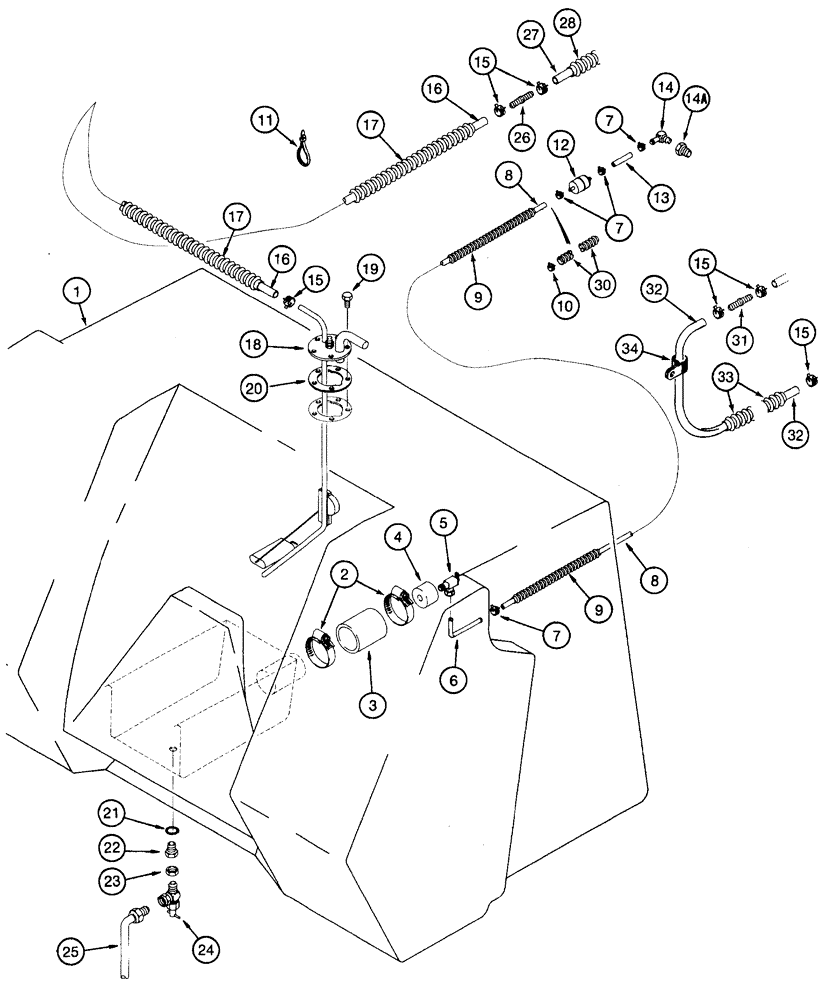 Схема запчастей Case IH 7210 - (3-032) - FUEL LINES, MODELS WITH ONE FUEL TANK, TRACTOR P.I.N. JJA0064978 AND AFTER (03) - FUEL SYSTEM