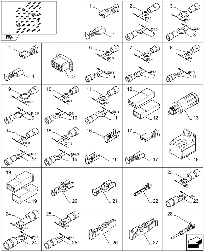 Схема запчастей Case IH LBX332S - (06.99[01]) - CONNECTORS - FROM 80334588 TO 80445521 (06) - ELECTRICAL SYSTEMS