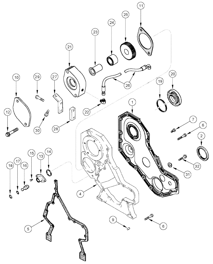 Схема запчастей Case IH 3150 - (03-008) - FRONT GEAR COVER (01) - ENGINE