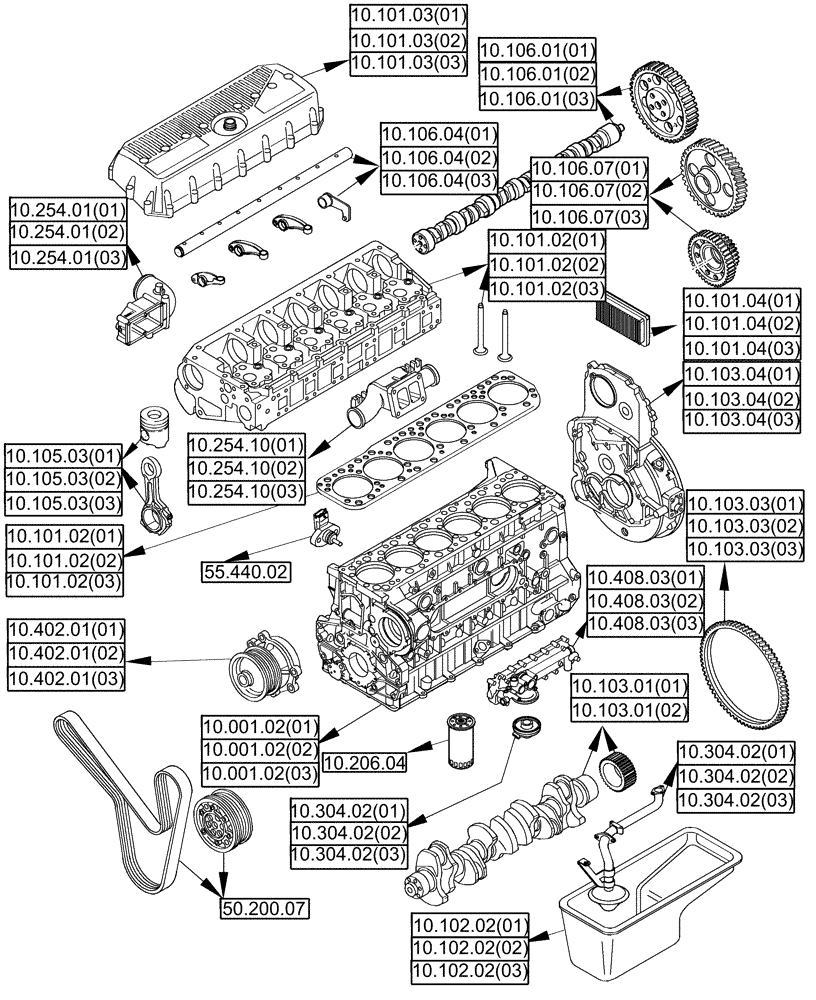 Схема запчастей Case IH 8120 - (00.000.10[01B]) - PICTORIAL INDEX - ENGINE, INTERNAL COMPONENTS - 8120/8120(LA) (00) - GENERAL & PICTORIAL INDEX