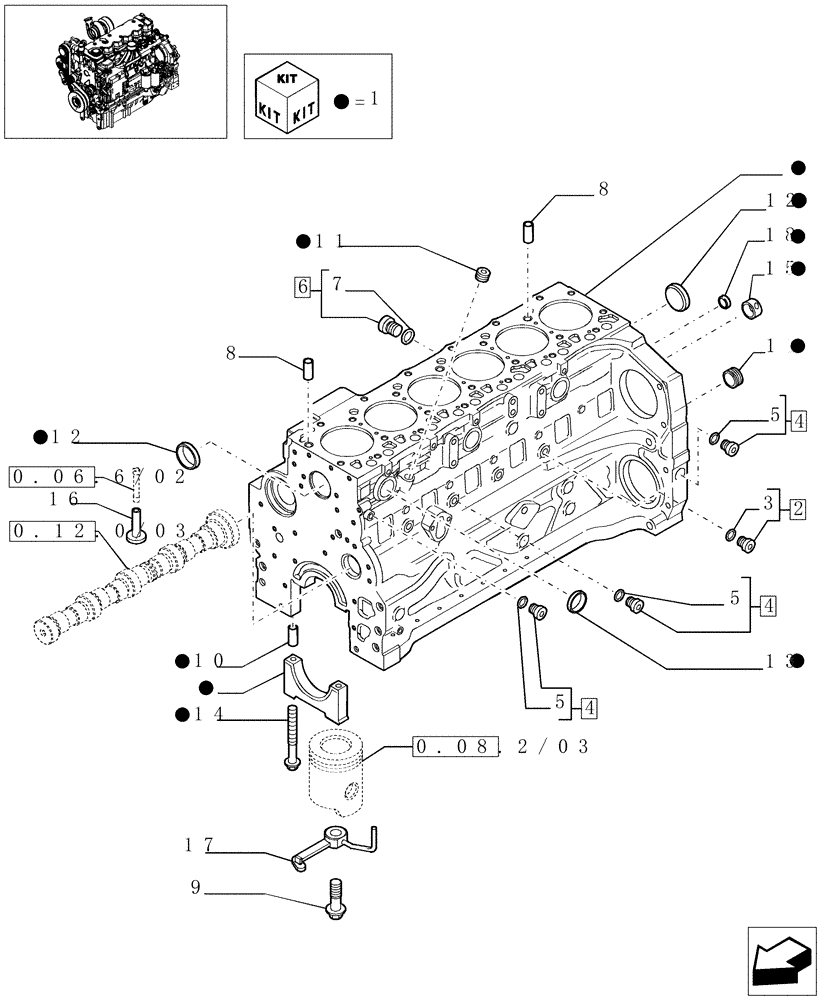 Схема запчастей Case IH MAXXUM 140 - (0.04.0/04) - CRANKCASE (STD + VAR.330003-332115-332116) (01) - ENGINE