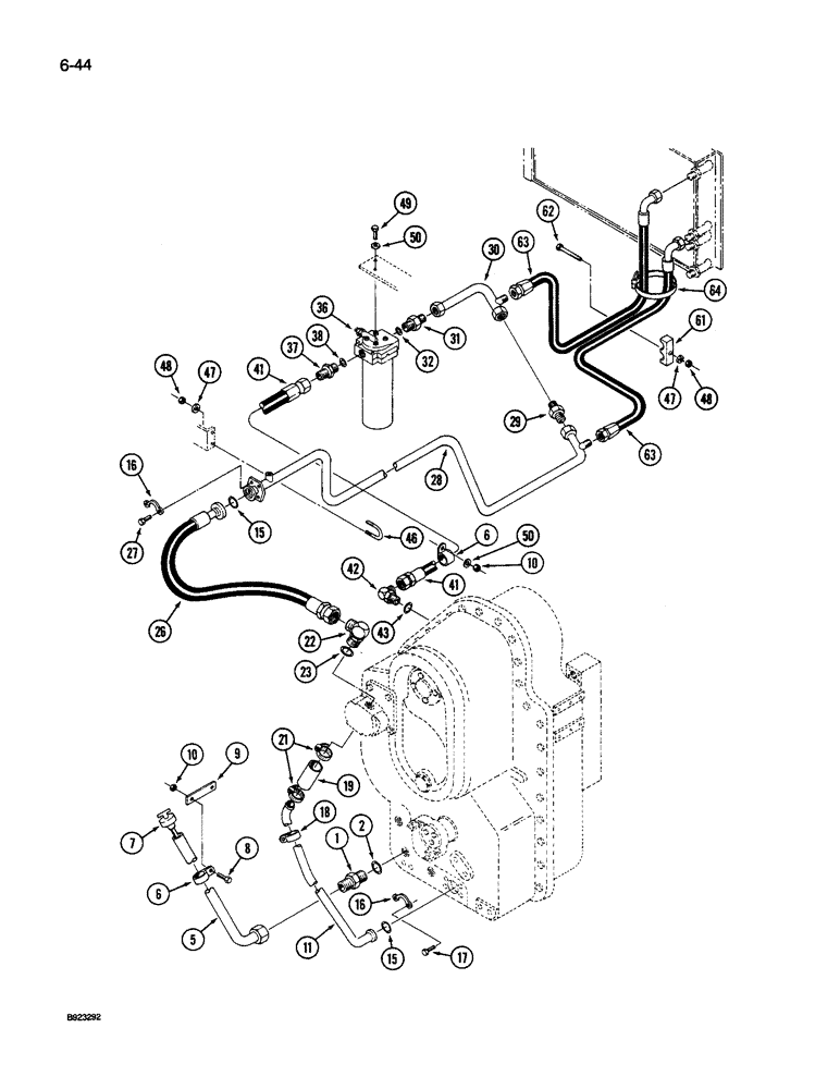 Схема запчастей Case IH 9250 - (6-044) - TRANSMISSION LUBRICATION, TRANSMISSION TO OIL COOLER, PRIOR TO P.I.N. JCB0028400 (06) - POWER TRAIN