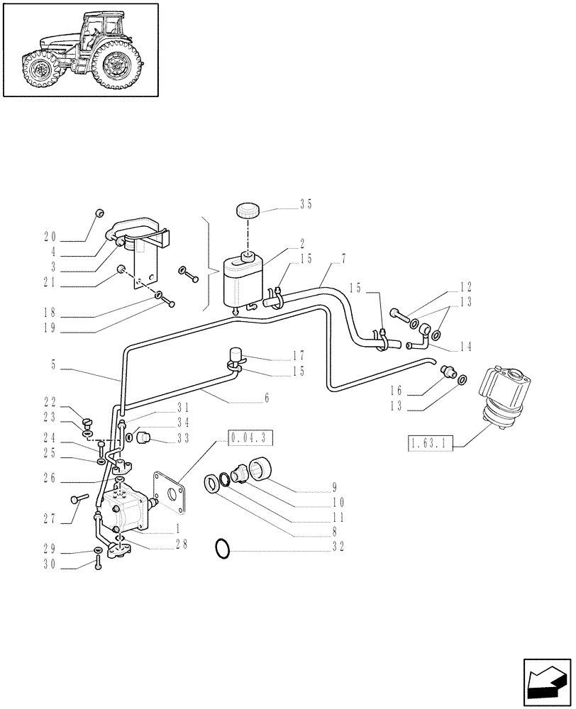 Схема запчастей Case IH JX85 - (1.63.8[01]) - POWER STEERING - PUMP AND PIPES (04) - FRONT AXLE & STEERING