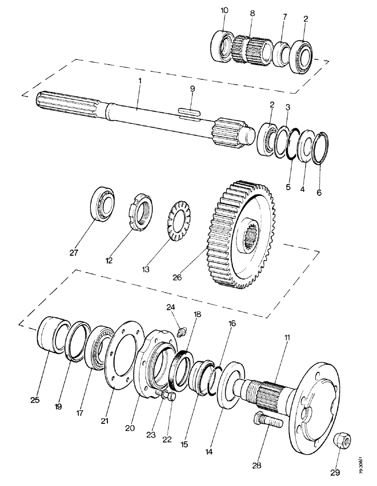 Схема запчастей Case IH 1490 - (E03-1) - GEARS AND SHAFTS FOR FINAL DRIVES, TRACTORS WITH DISC BRAKES (05) - REAR AXLE