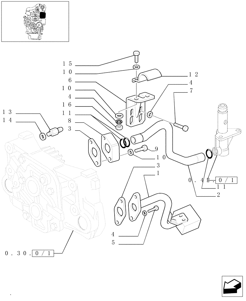 Схема запчастей Case IH JX1070C - (0.30.5/01) - PIPING - ENGINE OIL (01) - ENGINE