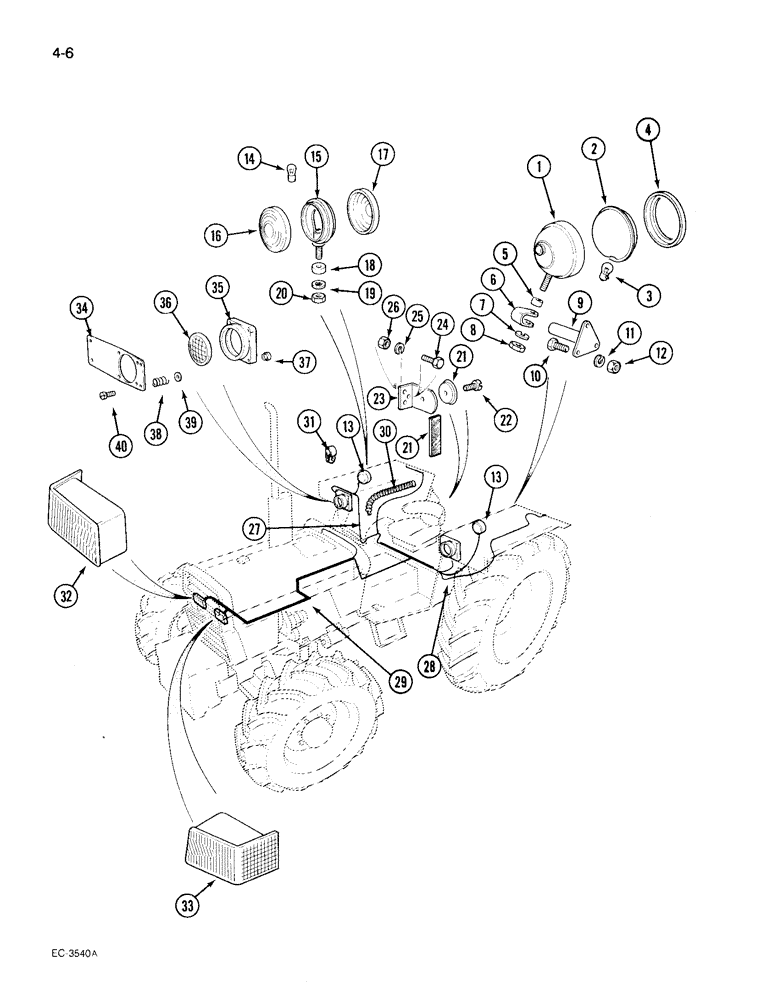 Схема запчастей Case IH 495 - (4-006) - LIGHTS AND HARNESS, FLAT TOP FENDERS (04) - ELECTRICAL SYSTEMS