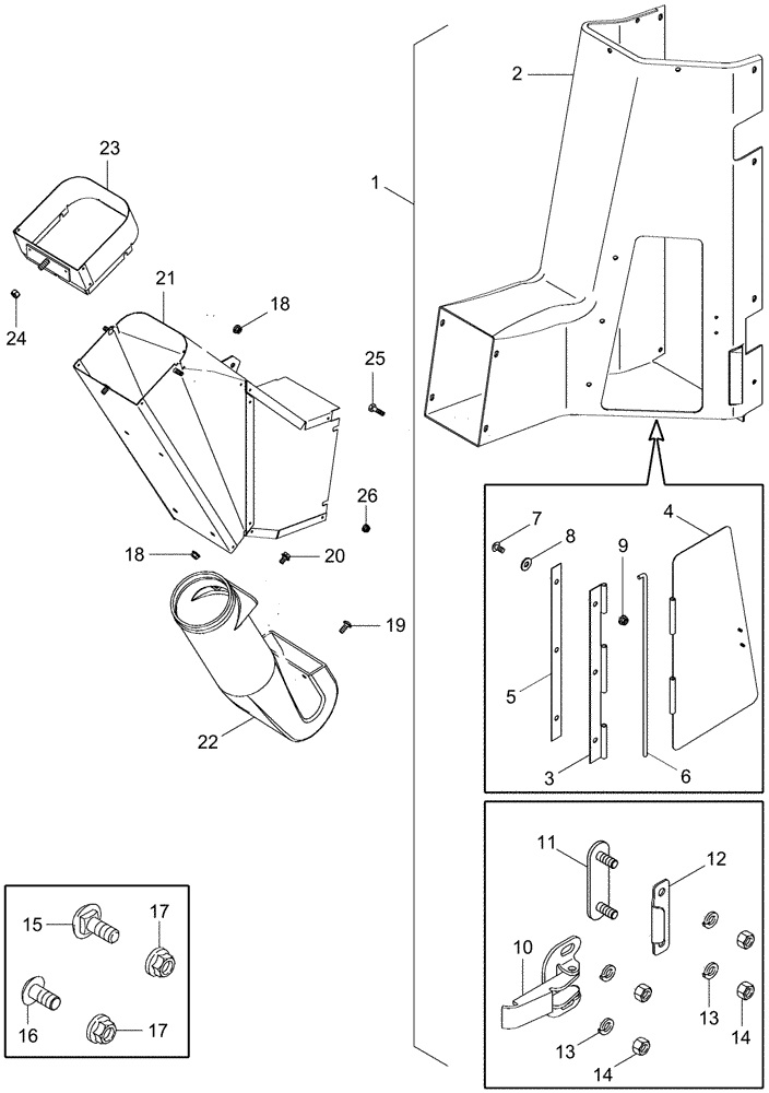 Схема запчастей Case IH 635 - (74.141.01) - DRUM OUTLETS, FRONT, 6 ROW NARROW, NO. 1, 3, 4 AND 5 (74) - CLEANING