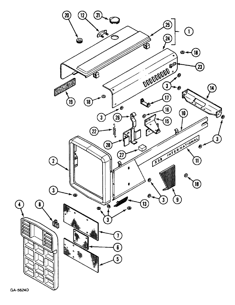 Схема запчастей Case IH 733 - (9-612) - ENGINE HOOD, RADIATOR GRILLE (09) - CHASSIS/ATTACHMENTS