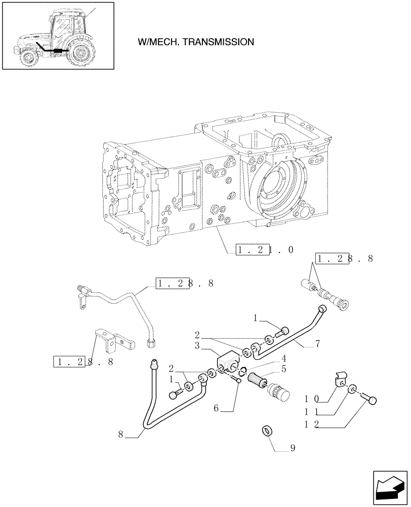 Схема запчастей Case IH JX1075N - (1.28.8/03) - (VAR.832) ELECTRONIC LIFT (OPEN CENTER) - GEAR LUBRICATION SYSTEM, PIPES AND OIL FILTER (03) - TRANSMISSION