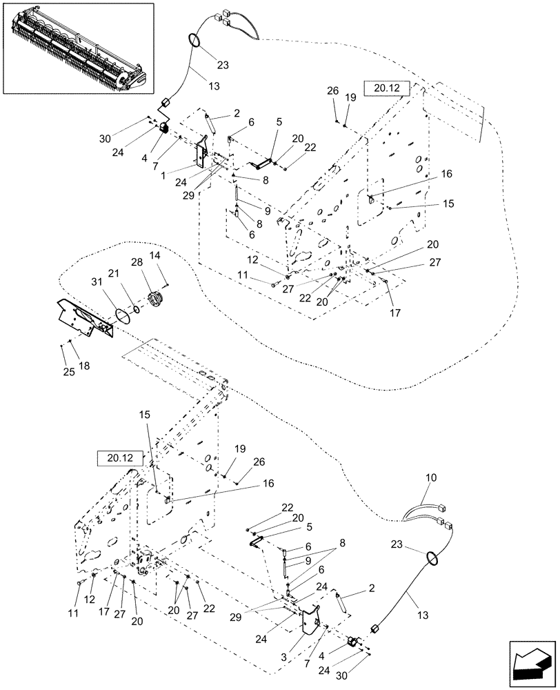 Схема запчастей Case IH 2020 - (20.06.01[2]) - HEIGHT CONTROL, 2020, PIN CBJ021301 AND AFTER (58) - ATTACHMENTS/HEADERS