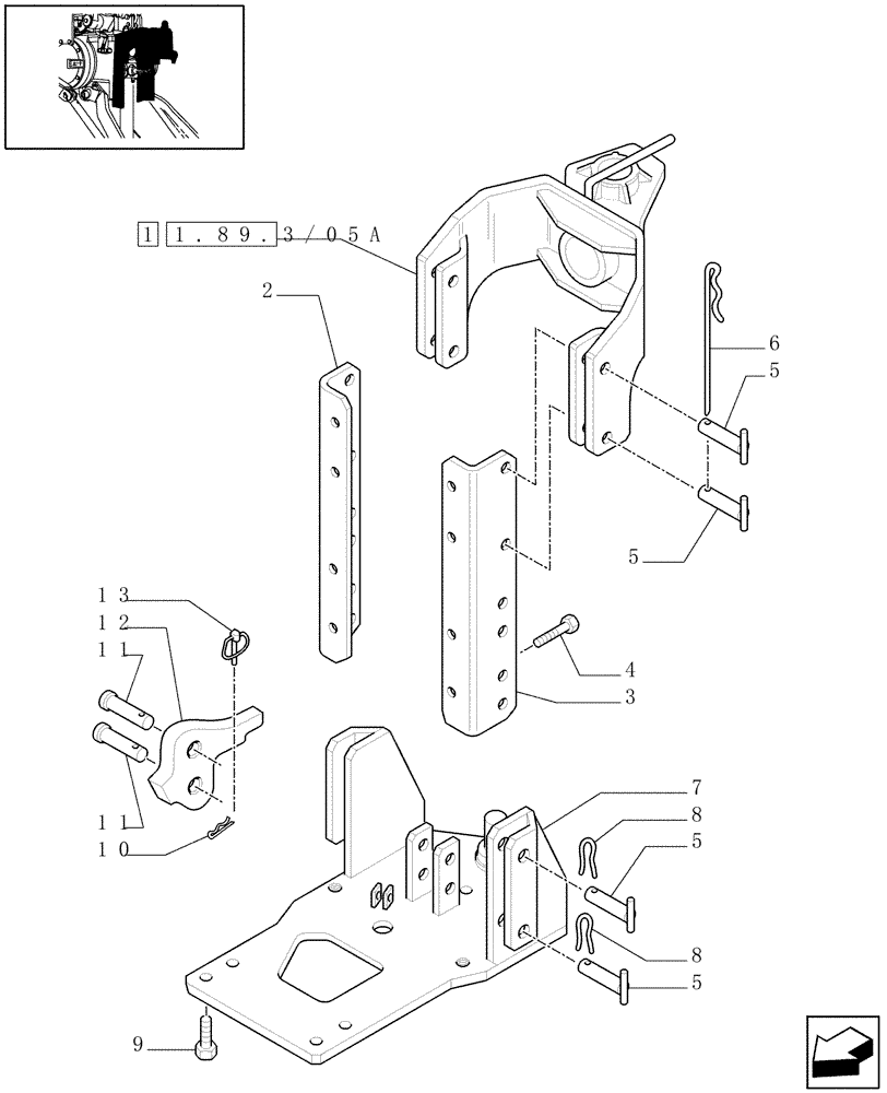 Схема запчастей Case IH JX1085C - (1.89.3/05[01A]) - (VAR.893) SWIVEL HOOK, VERTICAL ADJUST, W/PIN (PITON) - D5824 (09) - IMPLEMENT LIFT