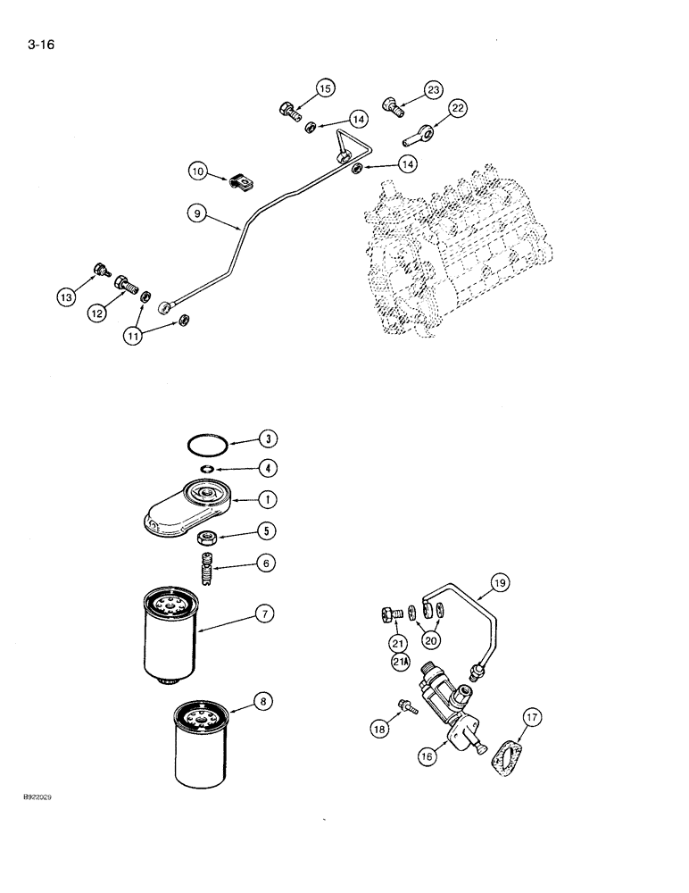 Схема запчастей Case IH 9210 - (3-016) - FUEL FILTER AND TRANSFER PUMP, 6T-830 ENGINE, 6TA-830 ENGINE (03) - FUEL SYSTEM