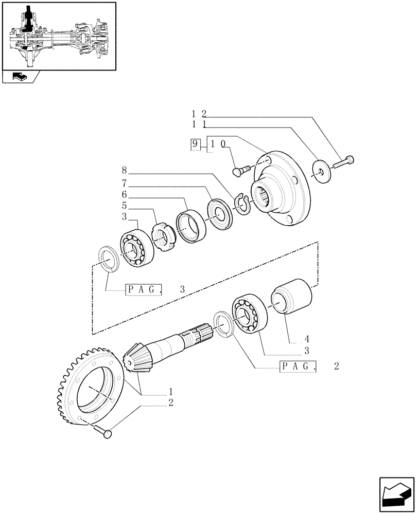 Схема запчастей Case IH PUMA 140 - (1.40. 8/06[01A]) - (CL.3) SUSPENDED FRONT AXLE WITH DOG CLUTCH AND STEERING SENSOR - BEVEL GEAR PAIR - D5954 (VAR.330414) (04) - FRONT AXLE & STEERING